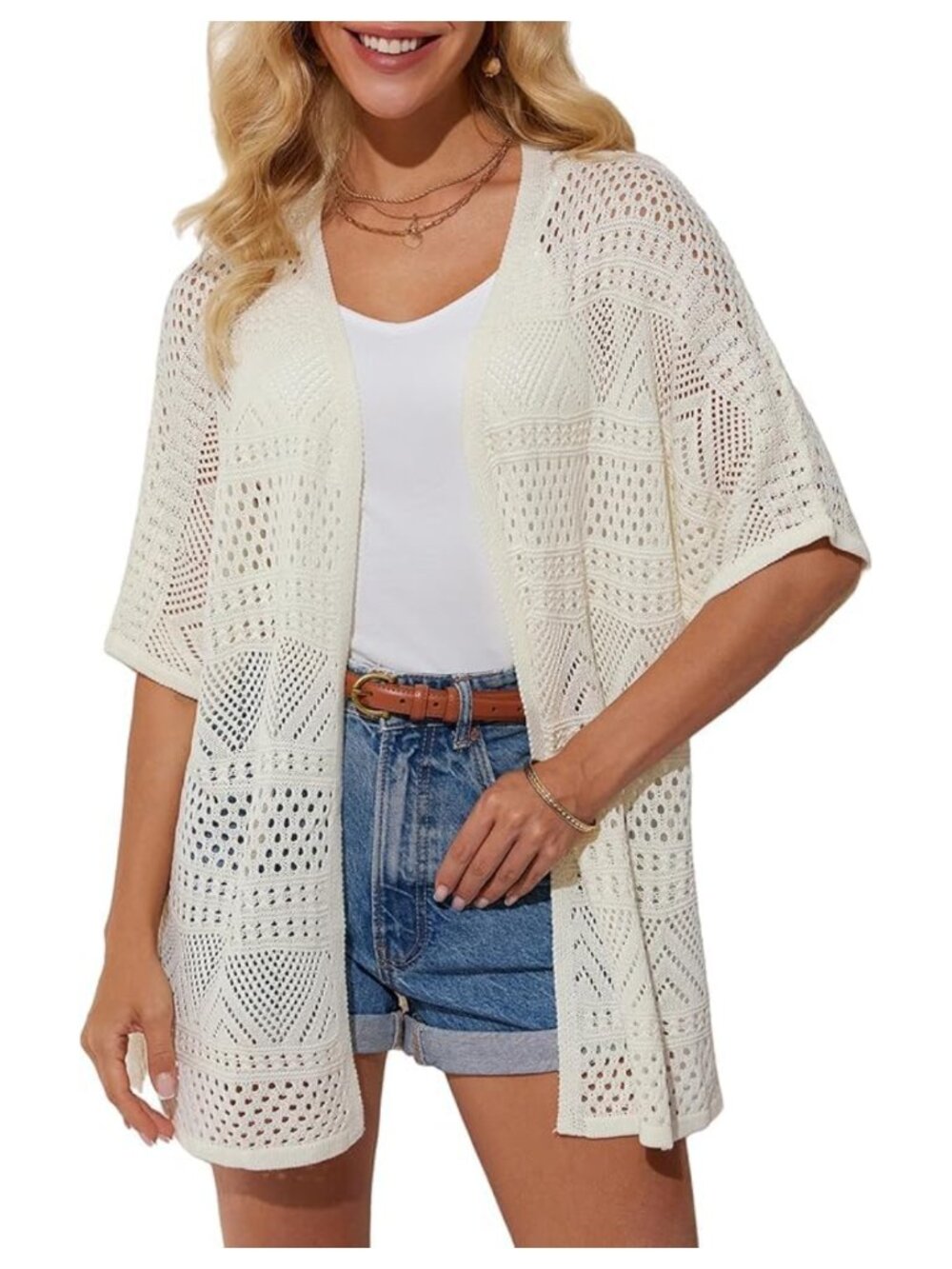Crochet Batwing Sleeve Cardigan Sweater Summer Kimono Cover Up